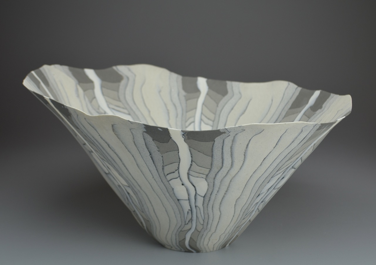 Misty Morning nerikomi bowl with layered earth-toned clay